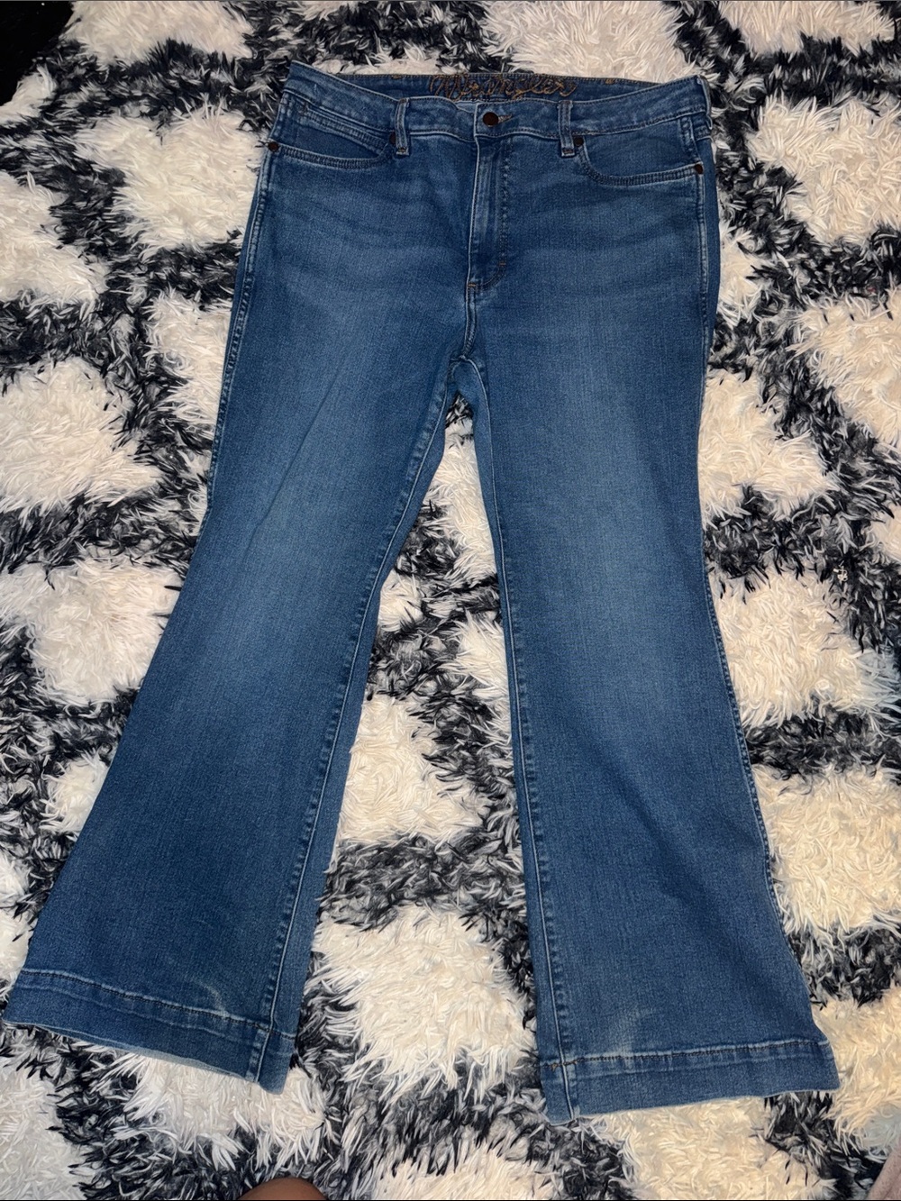 Women's Mid Blue Flare Jeans - Classic Wide Leg